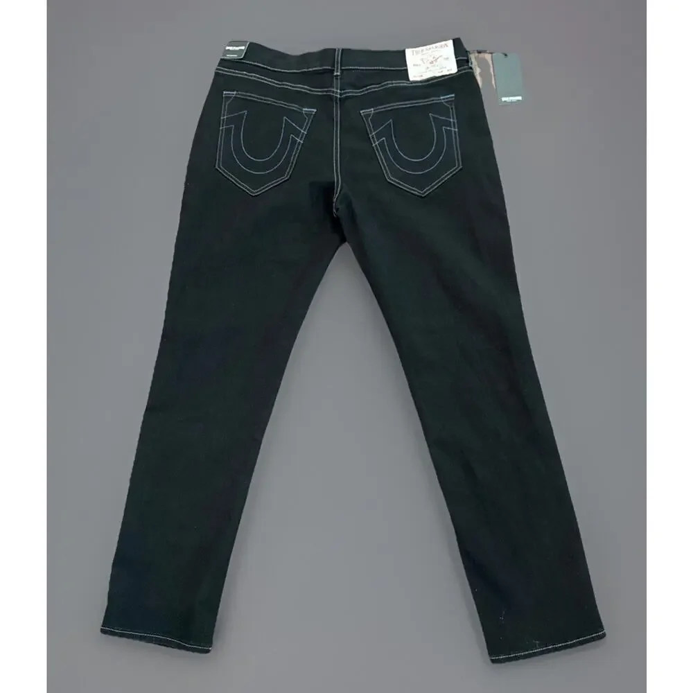 True Religion Geno Relaxed Slim Stitch Black Jeans Mens 36x32 Stretch NWT